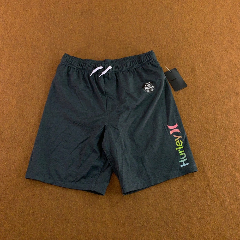 Hurley Boys XL Shadow Black 4-Way Stretch Board Shorts Swim Trunks NWT
